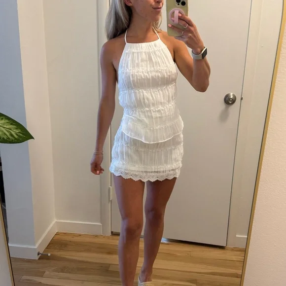 White Halter Neck Smocked Top - Picture 7 of 7